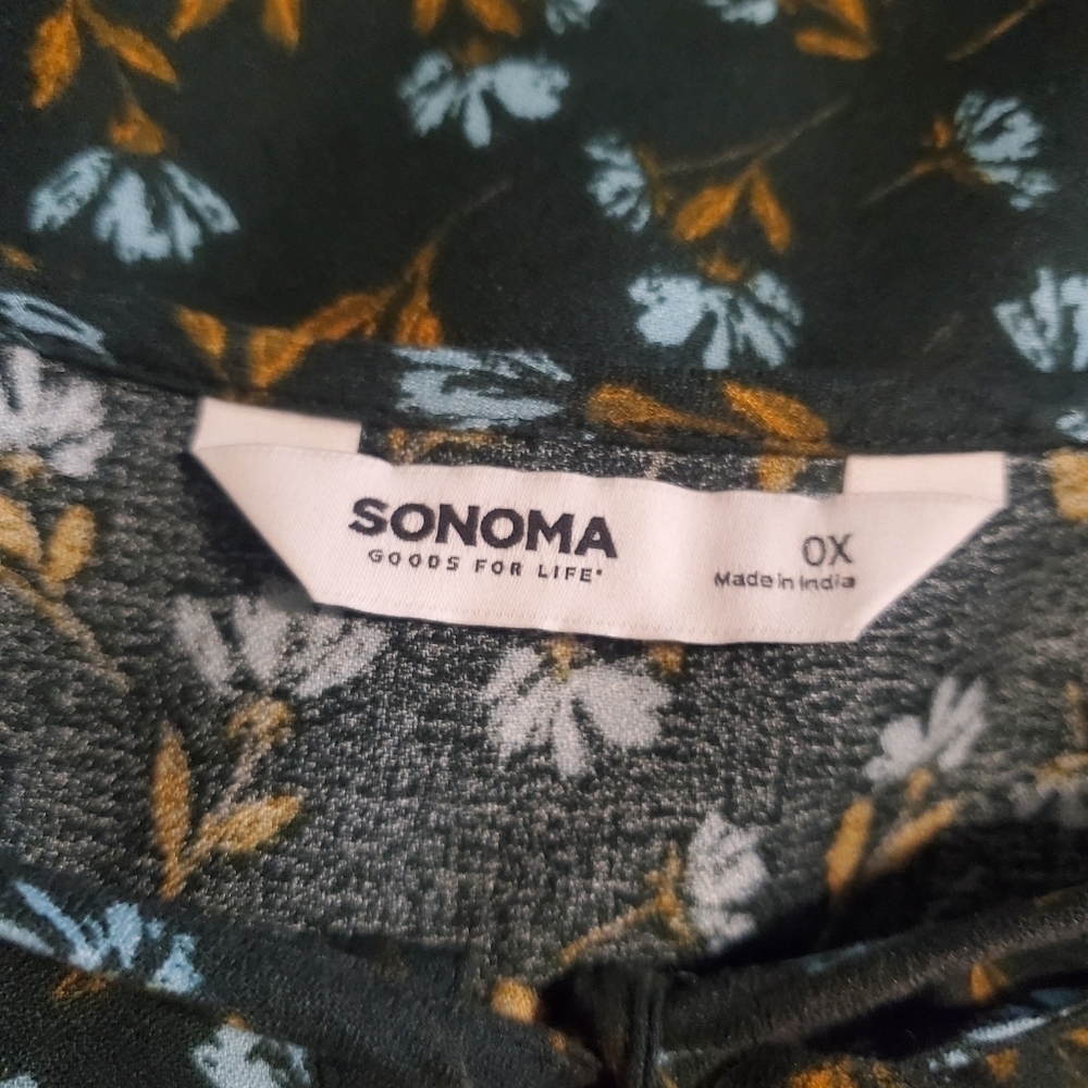 NWT Sonoma Floral Print Ruffle Peasant Blouse Size 0X green/blue - Picture 8 of 12